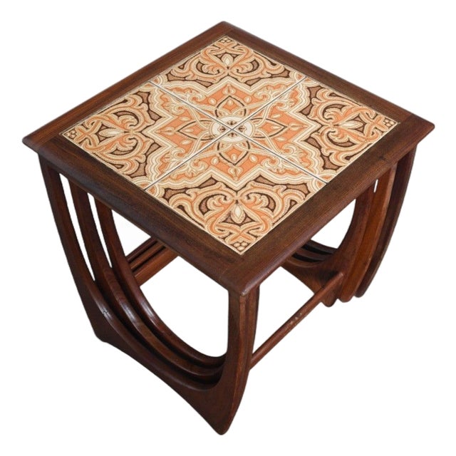 Mid 20th Century Attributed to G Plan Astro Tile Top Nesting Tables in Teak For Sale