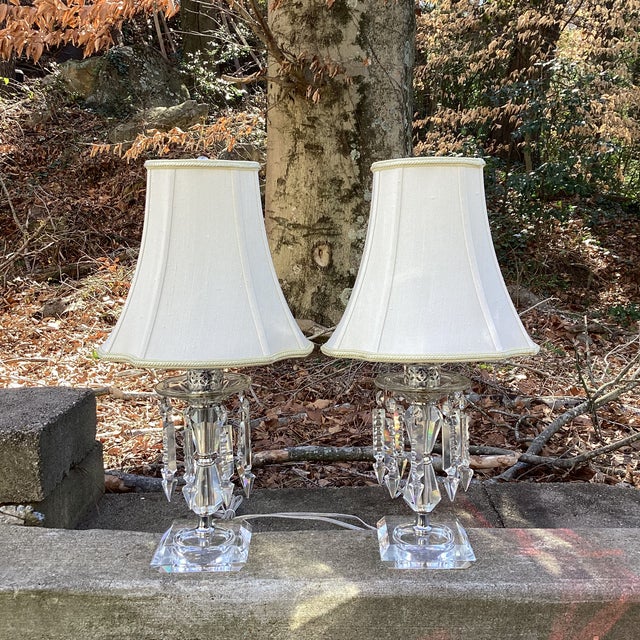 Hollywood Regency Pair of Vintage Crystal Prism Table Lamps – Fully Rewired For Sale - Image 3 of 10