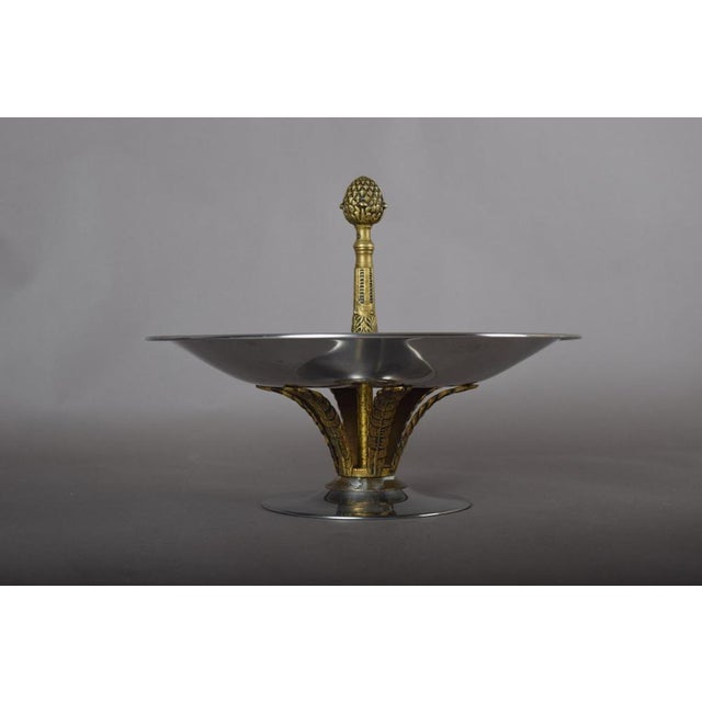 Silver-Toned and Brass Pedestal Bonbonniere with Pinecone Handle, 1960s For Sale - Image 3 of 3