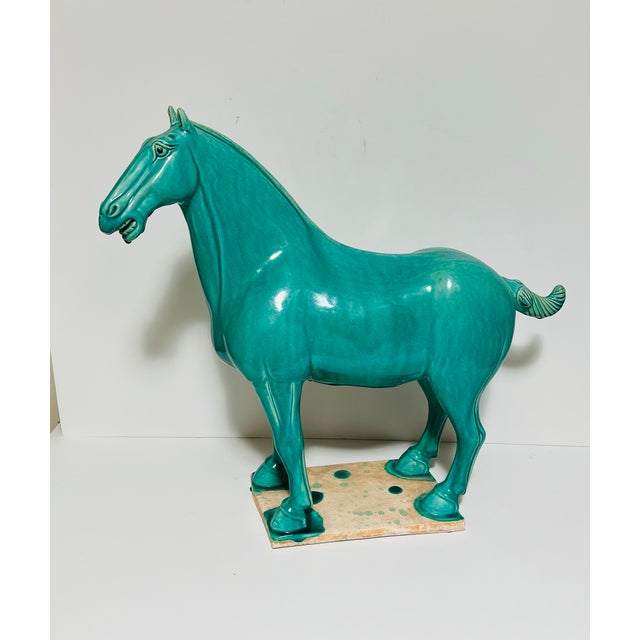 Vintage Ceramic Horse Standing Four Square on Plaque For Sale - Image 4 of 9