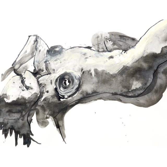 Brilliant black ink, gouache and charcoal drawing of a model. The best quality French paper is perfect for this gesture...