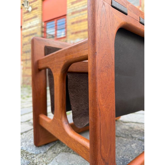 2000 - 2009 Teak and Genuine Leather Newspaper Rack with Two Compartments by Aksel Kjersgaard for Salin Møbler For Sale - Image 5 of 11