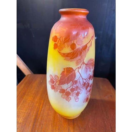 Glass Émile Gallé Art Nouveau Cameo Glass Vase, Red Berry Motif, 1900 For Sale - Image 7 of 8