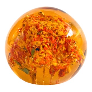 Orange Art Glass Paperweight For Sale