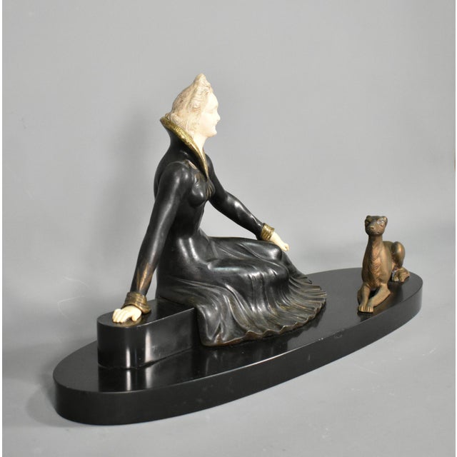 Metal Art Deco French Metal & Marble Sculpture by Salvatore Melani, 1920s For Sale - Image 7 of 16