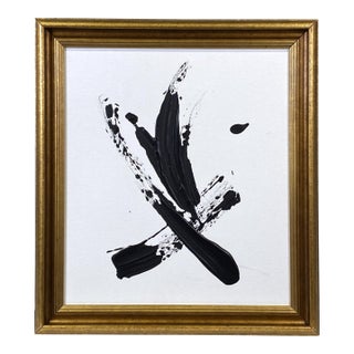 Stillness in Motion, Abstract Black & White Painting by Stephen Hansrote in Vintage Frame For Sale
