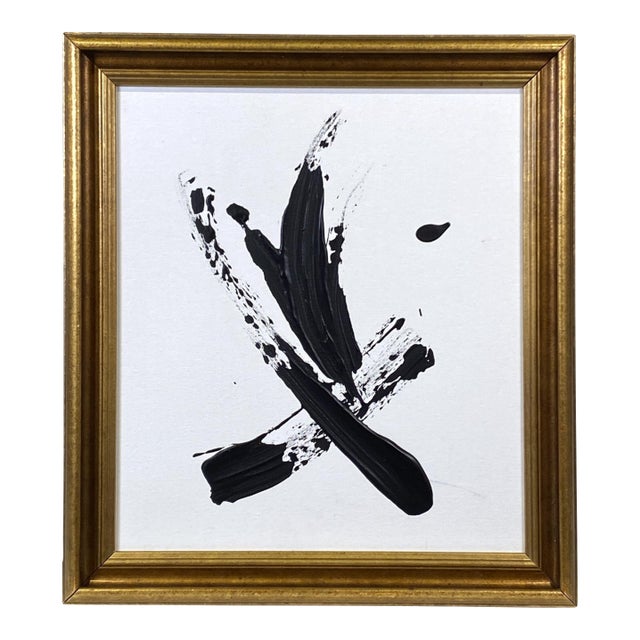 Stillness in Motion, Abstract Black & White Painting by Stephen Hansrote in Vintage Frame For Sale