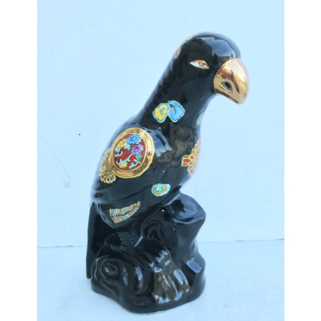 Ceramic Circa 1970s Mid-Century Black & Gold Ceramic Parrot For Sale - Image 7 of 7