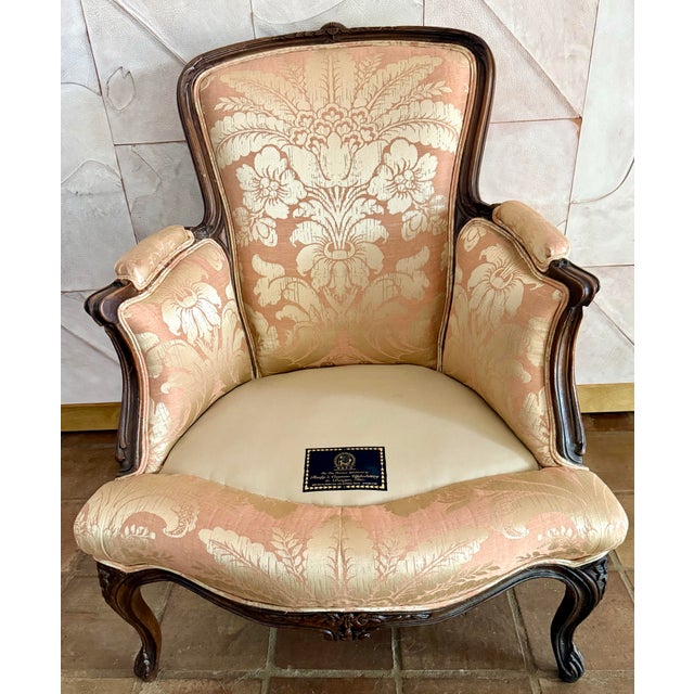 Antique Louis XV Style Bergère With a Carved Wood Frame, Upholstered Back, Outscrolled Arms & Cabriole Legs For Sale - Image 12 of 12