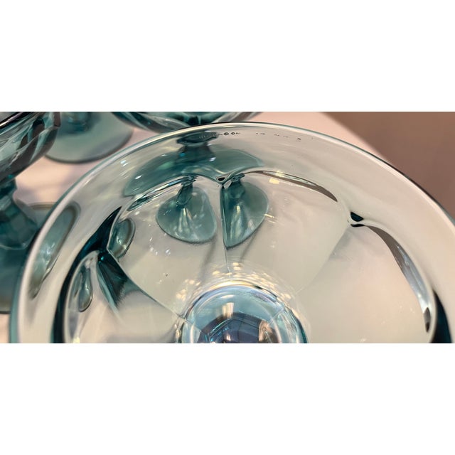 Glass Vintage Mid-Century Teal/Turquoise Champagne or Sherbet Glasses - Set of 9 For Sale - Image 7 of 10