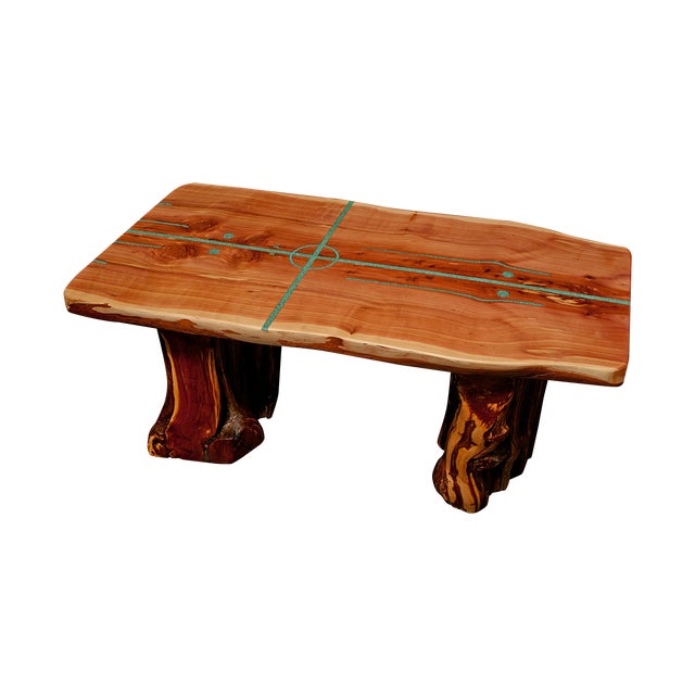 Cedar Slab Table With Turquoise Inlay Chairish