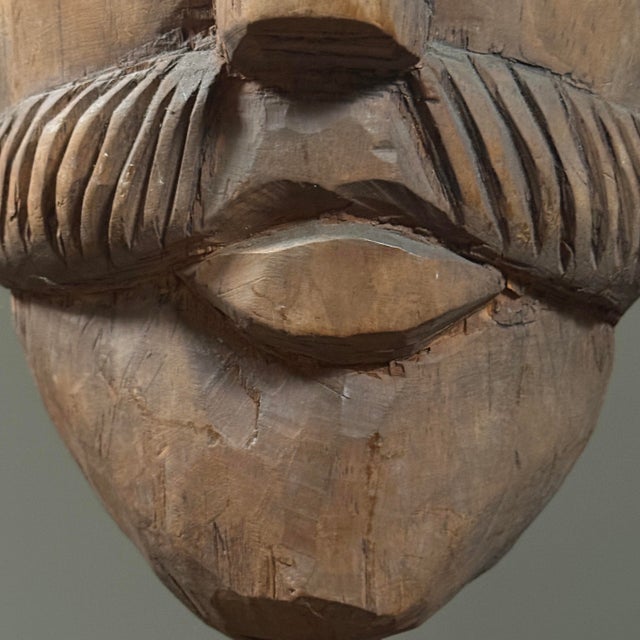 Vintage Hand Carved Mexican Folk Art Mask of a Man With Mustache For Sale In Philadelphia - Image 6 of 9