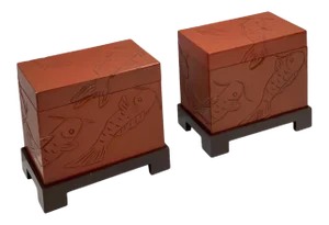 Asian Modern Orange Box on Stand Side Tables -Pair