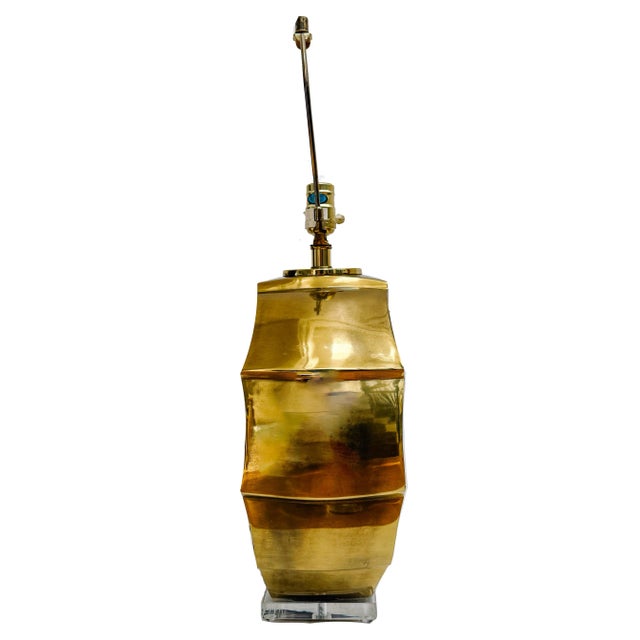 Metal Mid-Century Brass Shell Table Lamps With Black Shades - Set of 2 For Sale - Image 7 of 12