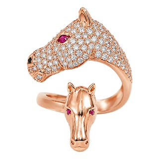 14K Rose Gold Horse Equestrian Diamond Ruby Ring Estate by EFFY For Sale