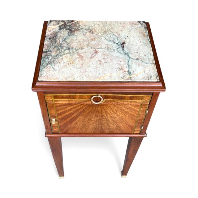 1920s French Bedside Table in Mahogany & Fruitwood With Marble Top For Sale - Image 4 of 15