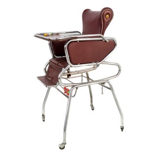 Vintage High Chair in Burgundy Leather with Tray and Potty, 1970s For Sale