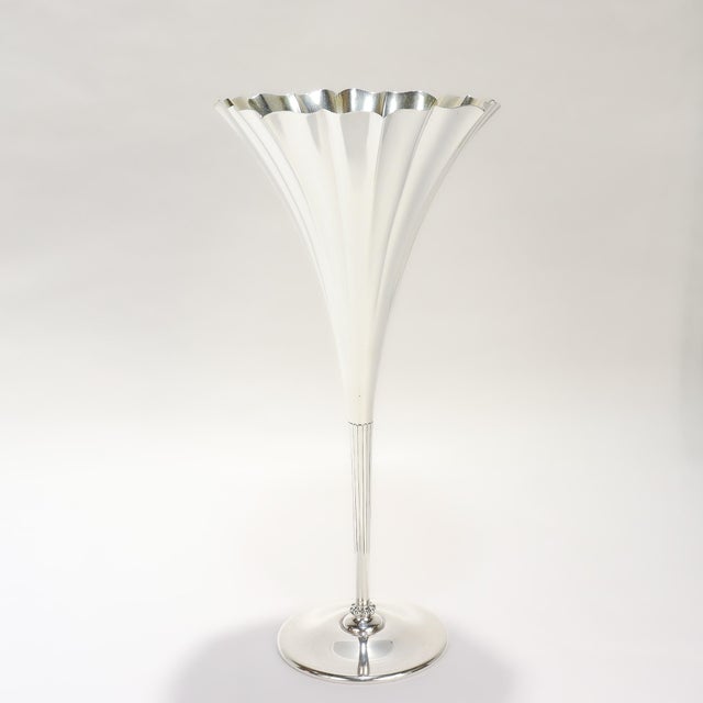Tiffany and Co. Antique 11" Tiffany & Co. Gilt Sterling Silver Floriform Trumpet Flower Vase For Sale - Image 4 of 11