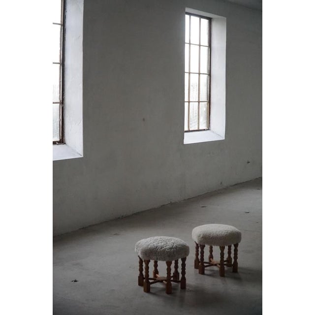 Mid-Century Danish Oak Stools with Shearling Lambswool Upholstery, 1950s, Set of 2 For Sale - Image 13 of 15