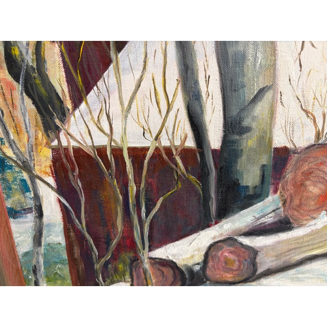 Paint Large 1963 Signed Oil Painting Winter Landscape Red Barn Snow Scene Rustic Farm by L. Brade For Sale - Image 7 of 18