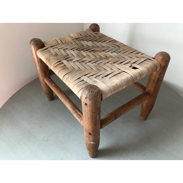Tan Vintage Woven Oak Stool For Sale - Image 8 of 12