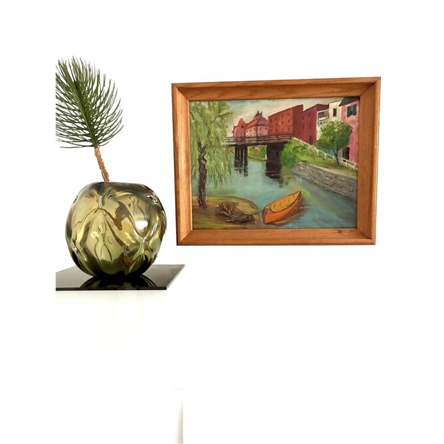 a signed vintage 1930s expressionist oil painting this expressive river landscape painting depicts a river view with a...