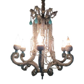 Decorative Crystal & Turquoise Glass Beaded Chadelier For Sale