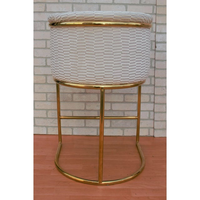 Mid Century Modern Barrel Back Bar Stools on Brass Bases Newly Reupholstered - Set of 3 For Sale - Image 9 of 12