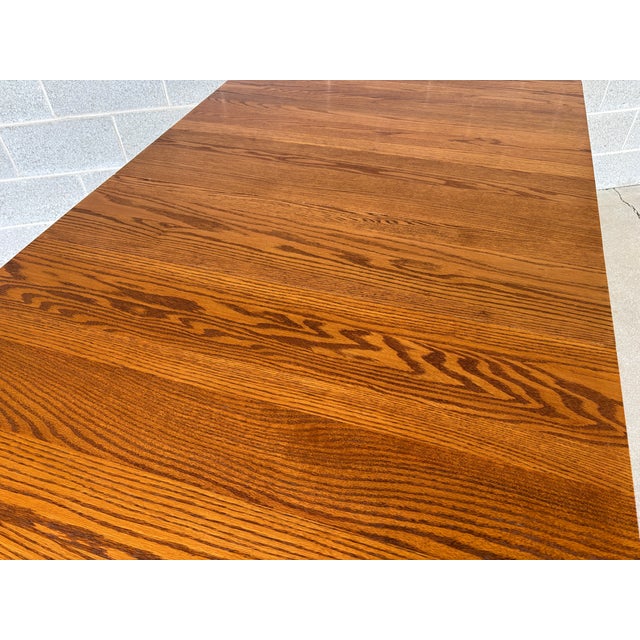 Wood Tom Seely Solid Oak Trestle Style Twin Leaf Extension Dining Table For Sale - Image 7 of 10