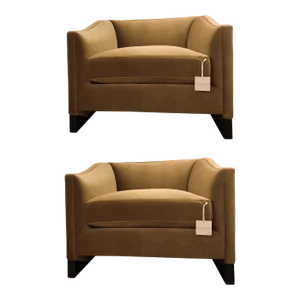 Caracole Modern Camel Velvet Club Chairs Pair