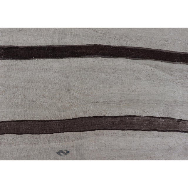 Vintage Turkish Kilim Rug in Soft Beige and Dark Brown Stripes For Sale - Image 9 of 11