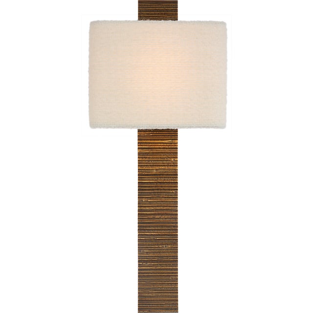 Anne-Marie Barton for Visual Comfort Signature Fumar 23" Tail Sconce in Ridged Tombac with Bouclé Shade For Sale In Houston - Image 6 of 13