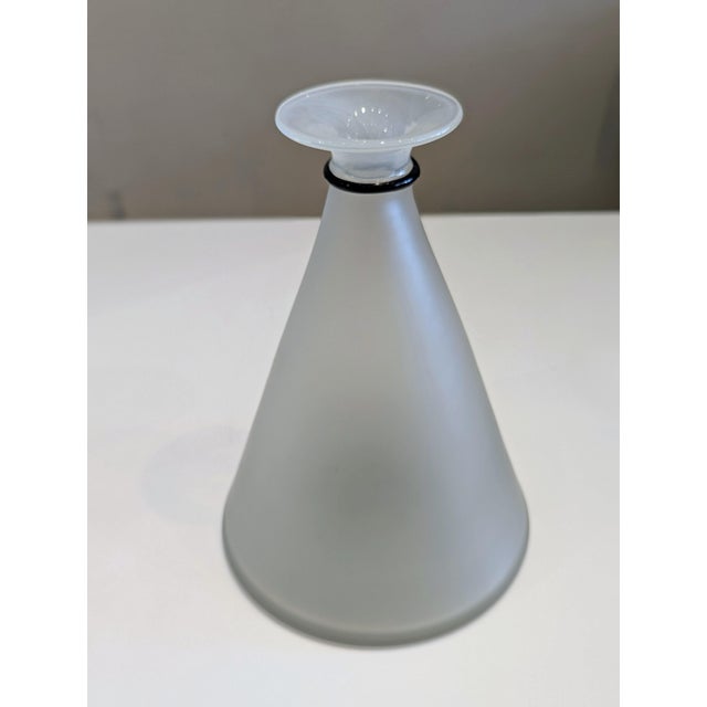 Postmodern Frosted Glass Vase With Black Band For Sale - Image 3 of 8