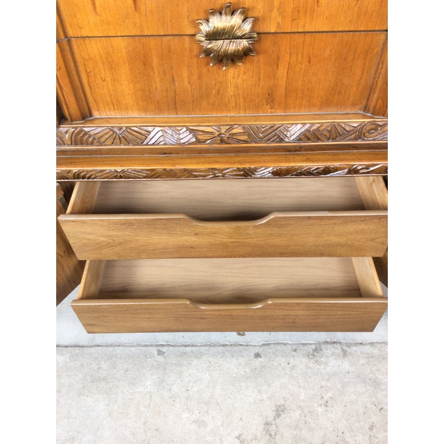 Mid Century Modern Armoire With Five Drawers and Unique Brass Hardware For Sale - Image 15 of 18