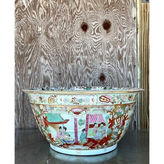 Vintage Asian Monumental Rose Famille Bowl For Sale In West Palm - Image 6 of 11