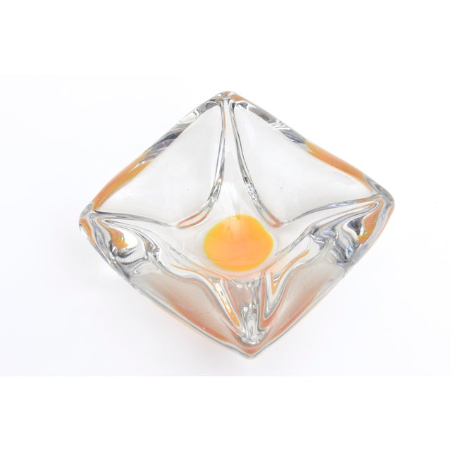 Flygsfors Vintage Swedish Coquille Flygsfors Glass Bowl With Yellow Orange Center For Sale - Image 4 of 7