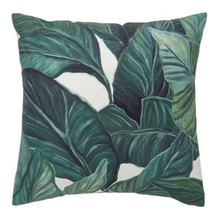 Welcome to the Jungle Green Pillow on Cotton/Linen Blend For Sale