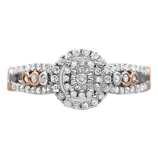 14K Rose Gold Plated .925 Sterling Silver 3/8 Cttw Round Diamond Double Frame Cross-Over Split Shank Engagement Ring (I-J Color,I2-I3 Clarity) Size 6 For Sale