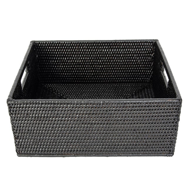 Artifacts Rattan Rectangular Basket with Cutout Handles in Tudor Black - 14" For Sale - Image 10 of 10