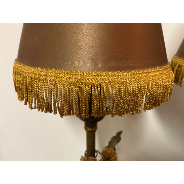 Early 20th Century Italian Metal & Marble Decorative Table Lamps With Metal Flowers - a Pair For Sale - Image 10 of 10