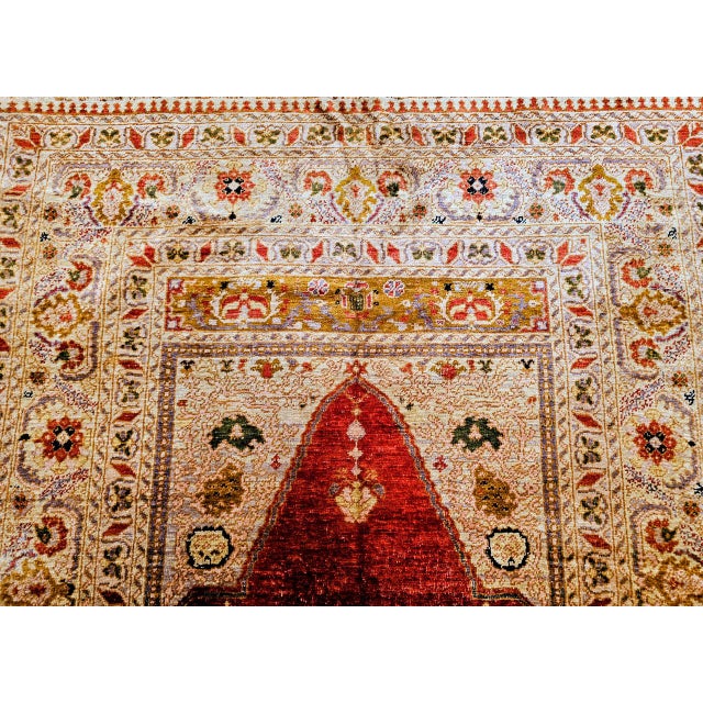 Antique Turkish Silk Prayer Area Rug, Late 19th Century, Red & Gold, 4' x 6' For Sale - Image 9 of 16