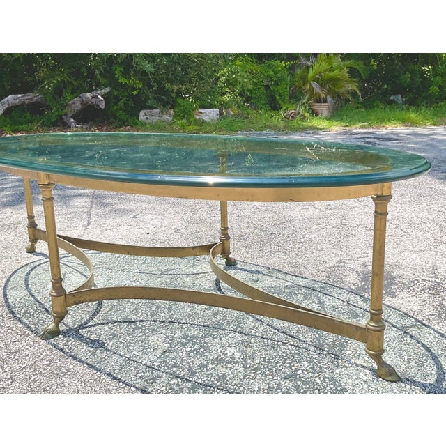 Traditional Vintage Regency Oval Brass Claw Foot Coffee Table For Sale - Image 3 of 10