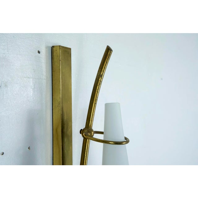 Sconces in Brass and Triplex Opaline Glass in the style of Arredoluce, Italy, 1950s, Set of 3 For Sale - Image 10 of 13