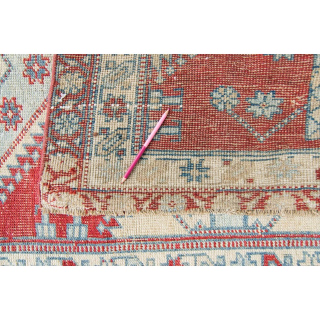 Vintage Medallion Brick Red Blue Cream Hand-Knotted Long Runner - 3’6” X 14’8” For Sale - Image 10 of 10