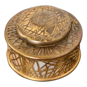 Tiffany Studios New York Pine Needle Bronze Doré and Slag Glass Inkwell