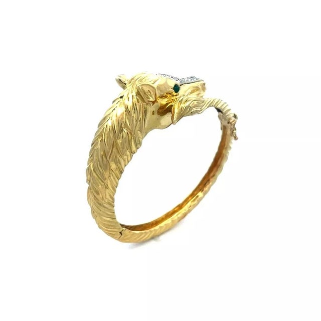 Contemporary La Triomphe Diamond Gold Bracelet 14k Yellow Horse Hinged Bypass Style For Sale - Image 3 of 9