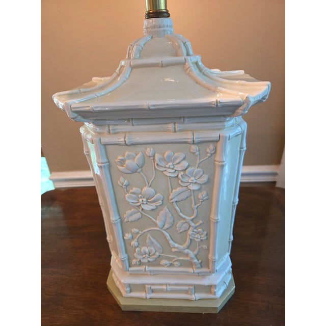 Hollywood Regency Vintage Regency Glazed Ceramic Pagoda Lamp For Sale - Image 3 of 13