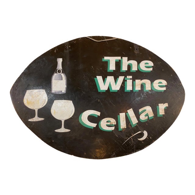 Vintage Handpainted Wooden Wine Cellar Sign - Made in Usa For Sale