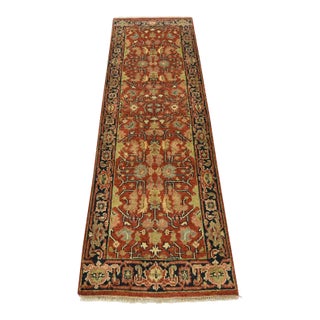 Heriz Runner 2’6” X 7’11” Red Wool Tribal Hand-Knotted Oriental Rug For Sale