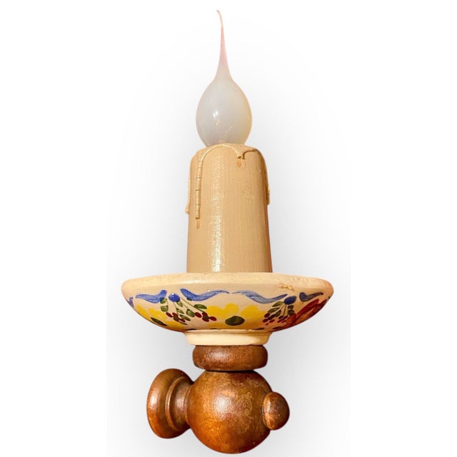 Antique French Carved Walnut and Hand Painted Faience Wall Sconce C 1915 For Sale - Image 12 of 13